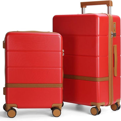 Luggage Sets, 2 Piece Suitcase set with wheels Tsa Lock 20/24 inchi Hardshell Waterproof Travel Suitcases luggage for Women/Men/Family(Red)