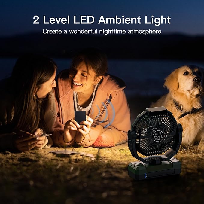 FRIZCOL 3-in-1 Camping Fan - Portable Fans Rechargeable - High Capacity Battery Powered Fan(60Hrs) with Light & Remote for Indoor Outdoor, Tent, Travel, Fishing, Jobsite, Gifts for Men Dad Him - Green