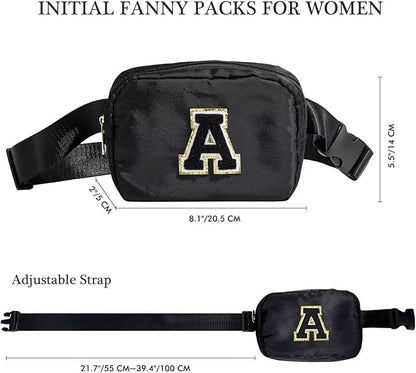 YOOLIFE Initial Belt Bag - Crossbody Bags Women - Fanny Packs for Women Cross Body Bag Black Small Waist Packs Travel Everywhere Belt Bag Monogram Crossbody Bag M