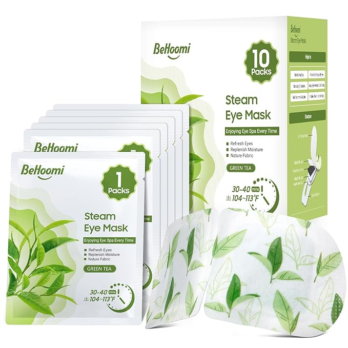 Steam Eye Mask, 10 Packs Heated Eye Mask, Self Heating Disposable SPA Warm Compress for Eyes Sleep Mask, Travel Essentials & Relaxation Gifts, Stocking Stuffers (Green Tea Scent)