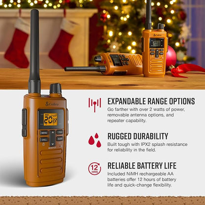 Cobra TrailBlazer 250 GMRS Radio (2-Pack) – AA Battery Powered with USB-C Charging, Compact 2.5W Long Range Walkie Talkies, NOAA, Programmable Software, Removable Antenna, Repeater Capable