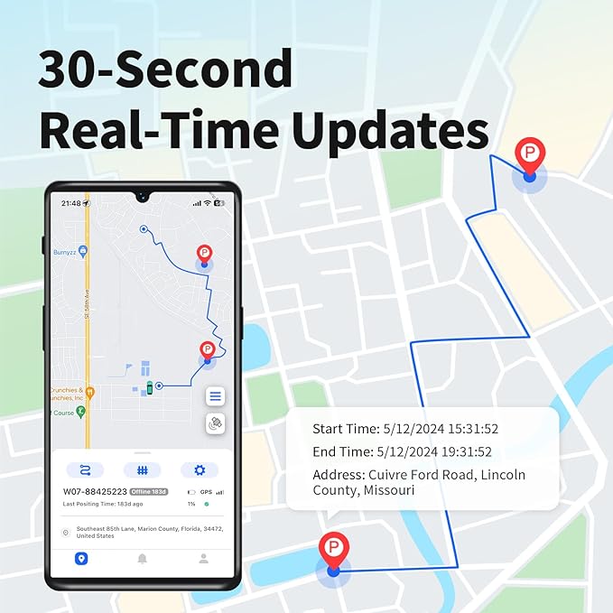 Mini GPS Tracker for Vehicles, Kids No Monthly Fee, No Subscription, 5-Days Battery Life, 4G SIM Card and Data Included, Trip History, GeoFence, Driving Alerts