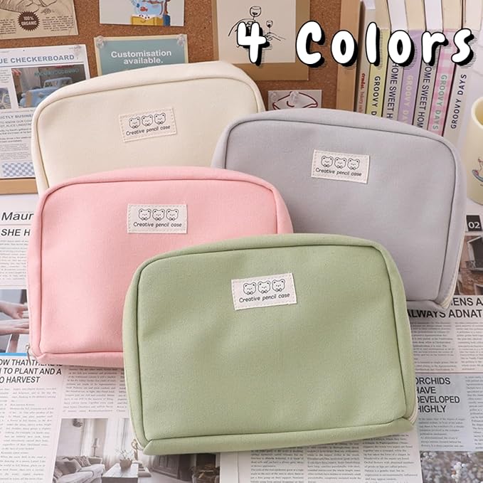 Pencil Case Pouch Box Cute Kawaii Large Capacity Aesthetic Zipper Pen Holder Organizer Bag for Office Workspace Supplies Desk Accessories Travel (Light Grey)