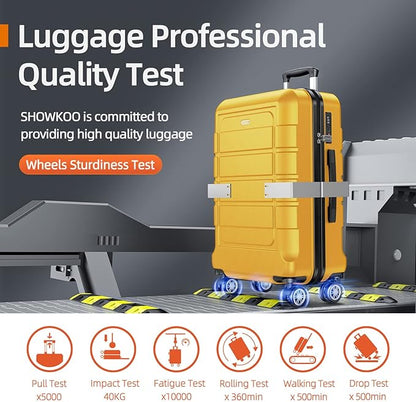SHOWKOO Luggage Sets Expandable PC+ABS Durable Suitcase Sets Double Spinner Wheels TSA Lock Yellow 3pcs