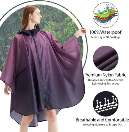 Rain Poncho Jacket Coat Hooded Zipper Style for Women/Men/Adult with Pocket