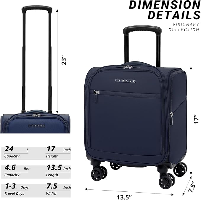 Verage Underseat Carry On Luggage with Wheels & USB Port,14 inch Wheeled Spinner Carry-on Luggages Bags for Airlines, Lightweight Overnight Suitcase for Men Women (14-Inch Compact Underseat Pro)