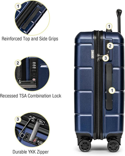 KYME Suitcases with Wheels Hard Shell 26 Inch Luggage with TSA Lock Durable Medium Checked Travel Rolling Luggage with Cup Holder for Women Men Navy