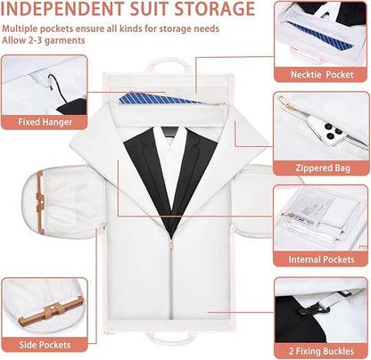 Leather Garment Bag Women, Carry on Garment Bag for Travel Convertible Garment Duffel Bag 2 in 1 Waterproof Foldable Travel Suit Bag Weekender Bag with Shoe Pouch