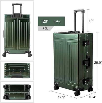 All Aluminum Magnesium Carry On Luggage，Cut from Whole Aluminum Sheet，22x14x9 Airline Approved ，（3rd Generation，Premium Magnesium Metal zipperless suitcase ） (green, 28inch)