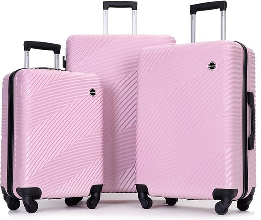 Luggage Sets 3 Piece, Hardside PC ABS Suitcase Set with Spinner Wheels, Lightweight Travel Carry-on and Checked Luggage, 3-Piece Set(20/24/28), Sakura Pink