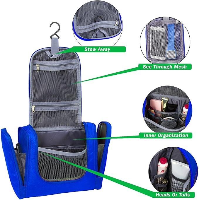 Bago Travel Toiletry Bag for Women and Men X-Large Waterproof Hanging Large Toiletry Bag for Bathroom and Travel Bag for Toiletries Organizer -Travel Makeup Bag (DeepBlue)