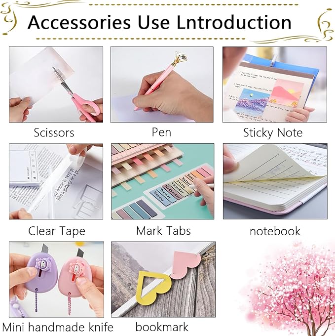 Office Supplies,Desk Accessories,Stapler and Tape Dispenser Set,1000 Staples,Staple Remover,Pen Holder,Folding Phone Holder,Journal Notebook,Ballpoint Pen,Scissor,Ruler,Clear Tape,Sticky Notes,Ect