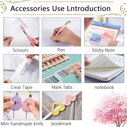 Office Supplies,Desk Accessories,Stapler and Tape Dispenser Set,1000 Staples,Staple Remover,Pen Holder,Folding Phone Holder,Journal Notebook,Ballpoint Pen,Scissor,Ruler,Clear Tape,Sticky Notes,Ect