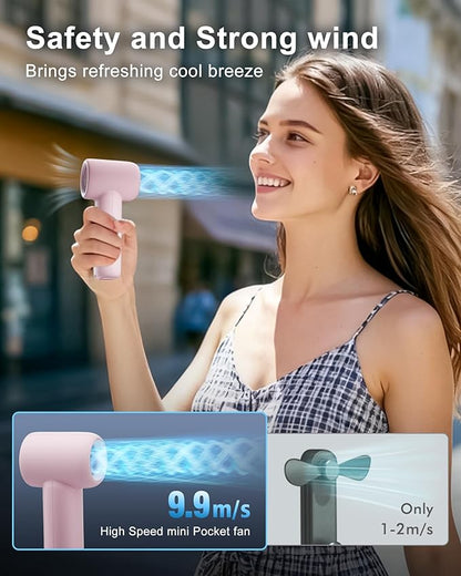 WHATOOK Mini Pocket Fan Portable Handheld Fans,3000mah Small Rechargeable Turbo Fan Personal Fan Travel Essential Outdoor Activities Beach Vacations Camping Gifts for Women face makeup skincare（Pink）