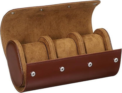 PATIKIL Watch Roll Travel Leather Case, Portable 3 Watch Roll Box with Pillow for Men Women Home Storage Display Gift Storaging Organizer, Brown