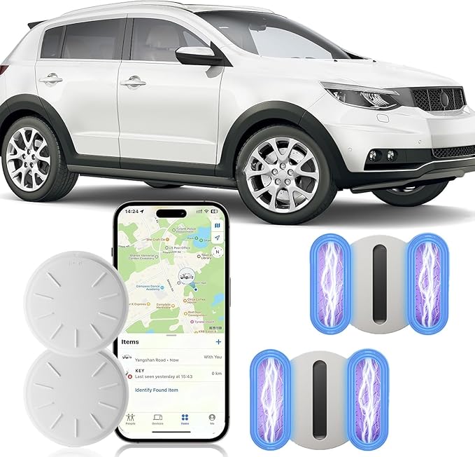 Tracker Device for Vehicles,No Monthly Fee GPS Car Tracker,Car Locator Work with Apple Find My(iOS Only),Mini GPS Tracker with Magnetic Case (White,2PCS)