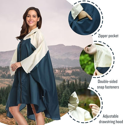 SaphiRose Unisex Rain Poncho Waterproof Raincoat Hooded for Adults Women with Pockets