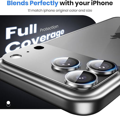 Hoerrye for iPhone 17 Pro Camera Lens Protector - [12FT Shatterproof Military Grade] [Strong Adsorption] Metal Top 9H+ Tempered Glass Camera Screen Full Protective Cover Case Friendly,Silver