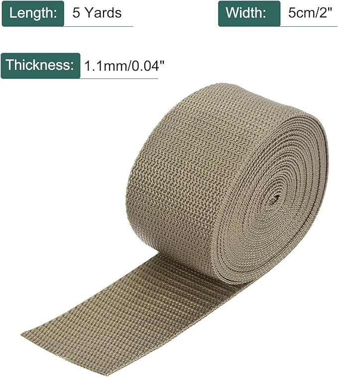 MECCANIXITY Lightweight Polypropylene Webbing Strap 2" 5 Yard Backpack Strapping Band Dark Khaki for Outdoor Luggage Cargo Straps