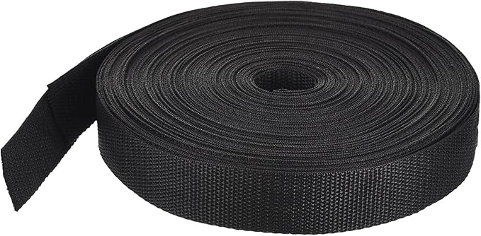 MECCANIXITY Lightweight Polypropylene Webbing Strap 1 1/4" 25 Yard Backpack Strapping Band Black for Outdoor Luggage Cargo Straps