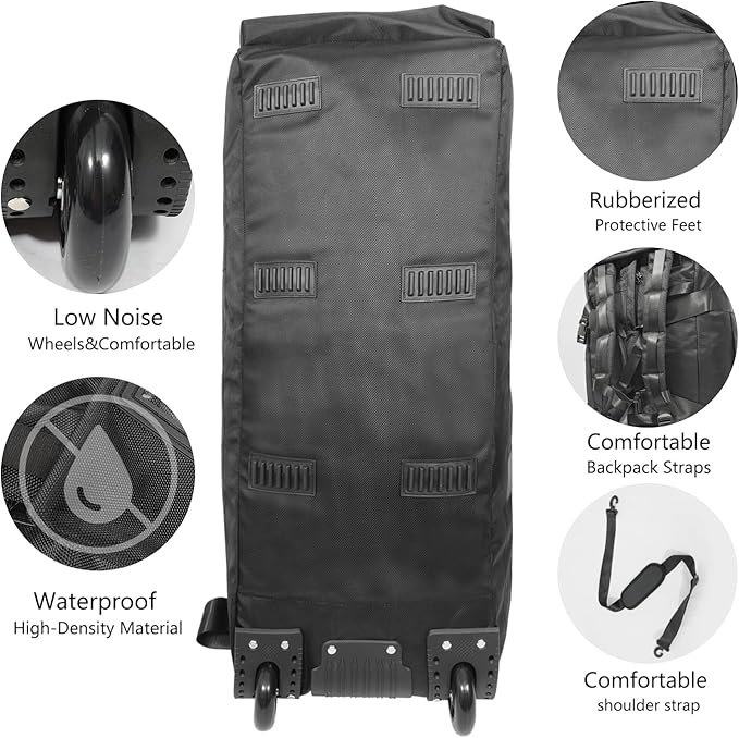 80L Rolling Duffle Bag with Wheels - Heavy-Duty 33.5" Foldable Duffel, Water-Resistant Wheeled Luggage with Shoulder Straps for Camping, Gym, Airplane (Black)