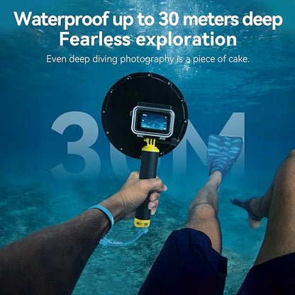 TELESIN Waterproof Dome Port for DJI Action 6 5 Pro Action 4 3 Camera, Underwater Housing Case w Floating Handle Grip Wrist Strap Dive Diving Snorkeling Accessories