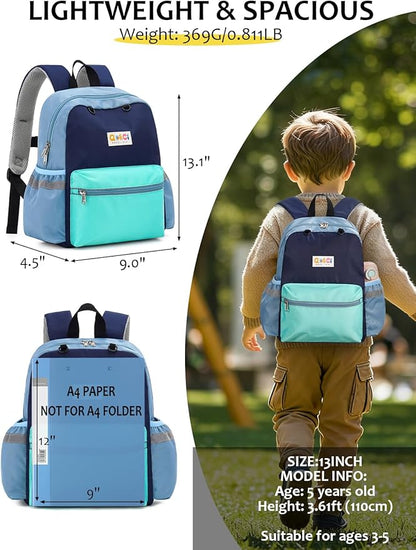 Toddler Backpack for Boys Girls 2-5, Kids Preschool Backpack, 13inch Little Kids Backpack Daycare School Bookbag for Kindergarten Elementary School Travel,Mint Blue