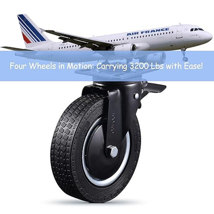 Rigid 8 Inch Caster Wheels Set of 4 Heavy Duty Industrial Swivel Locking Casters 3200 Lbs Load Capacity, Fixed Black Rubber Wheels for Cart, Furniture, Workbench - Bolts & Screws Included…