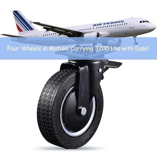 Heavy Duty 8 Inch Caster Wheels Set of 4 Industrial Swivel Locking Casters with Brake 3200 Lbs Load Capacity Rubber Wheels for Cart, Furniture, Workbench Outdoor Black Castors, Includes Bolts & Screws