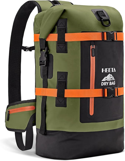HEETA Dry Bags Waterproof Backpack 40L for Men & Women, Roll Top Heavy Duty Cushioned Hiking Backpack for Kayaking Boating Paddle Boarding Fishing Travel Camping Beach Vacation Cruise Ship Essentials