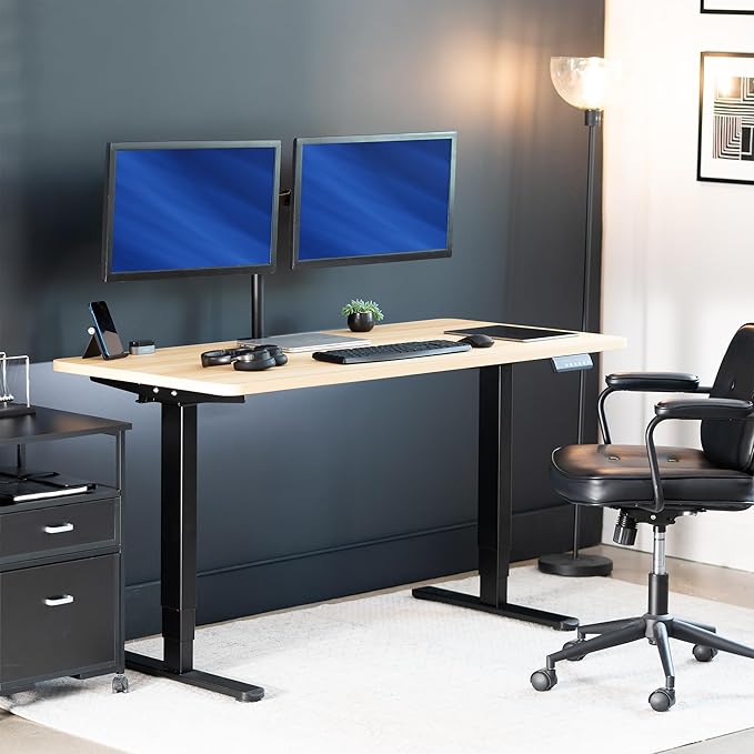 VIVO Electric 60 x 24 in Dual Motor Sit Stand Desk, Memory Height Adjustment, 2B Series, Light Wood Top Black Frame, DESK-KIT-2B6C
