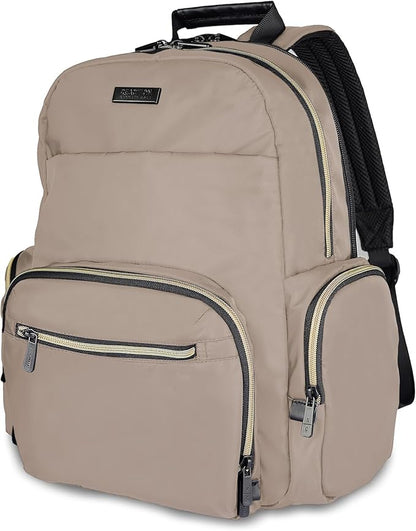 Kenneth Cole REACTION Madison Square Lightweight Hardside Chevron Expandable Spinner Luggage, Taupe, 2-Piece (20" Carry On + Sophie Backpack)