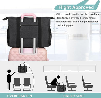 Travel Duffel Bag for Women Men,Sports Tote Gym Bag With Wet Pocke,Foldable Carry on Luggage Bag,Black