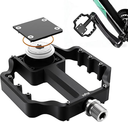 AirTag Bike Pedal Mount, Hidden Bicycle GPS Tracker Case Compatible with AirTag, Waterproof CNC Aluminum Flat Pedals with 9/16 Inch Thread, Anti‑Theft Design for Mountain, Road E‑Bikes