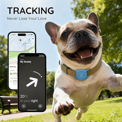 for AirTag Dog Collar Holder, Dog Air Tag Holder, IP68-Waterproof | Lightweight Silicone | Anti-Lost | Ultra-Durable | Compatible with Apple AirTags (Bule)
