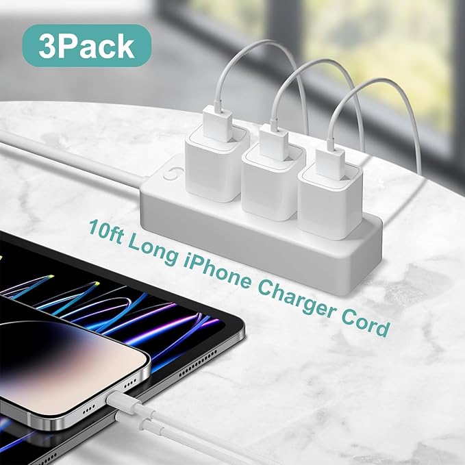 iPhone Charger, [Apple MFi Certified] 2 Pack 10ft iPhone Charger Data Sync Transfer Lightning Cable with Travel USB Wall ChargerBlock Compatible with iPhone13/12/11 Pro/SE/XS/X/XR/8/7/iPad/AirPods