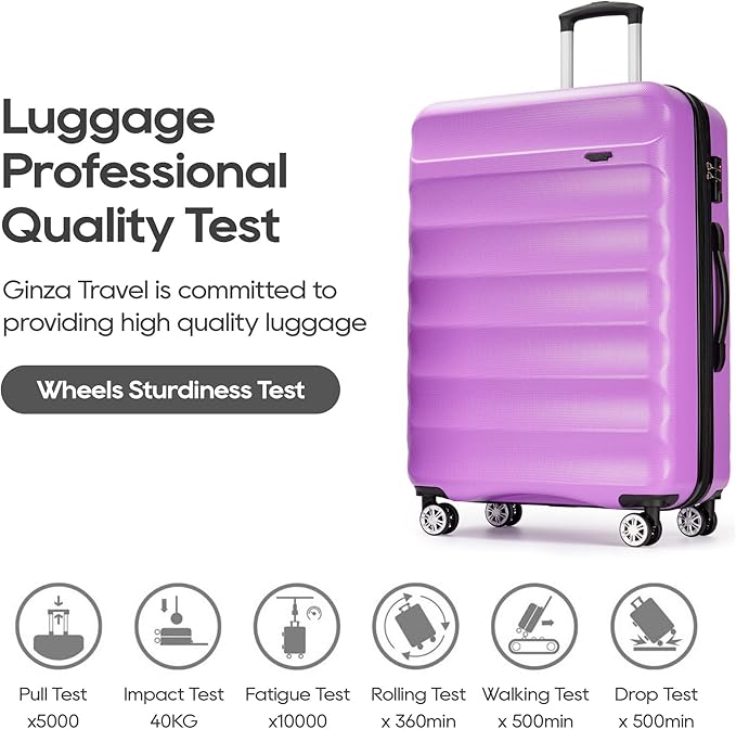 GinzaTravel 3-piece expandable luggage sets with Spinner Wheels， ABS hardshell Suitcase with TSA Lock，Large Luggage for Family Travel & carry on 20/24/28，Purple color