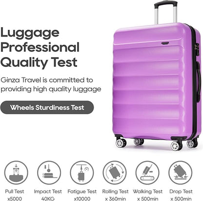 GinzaTravel 3-piece expandable luggage sets with Spinner Wheels， ABS hardshell Suitcase with TSA Lock，Large Luggage for Family Travel & carry on 20/24/28，Purple color