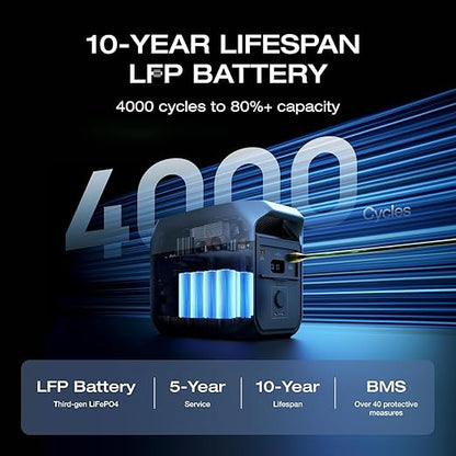 EF ECOFLOW DELTA 3 Portable Power Station, 1024Wh LiFePO4 Battery, Full Charge in 56 Min, 1800W AC/100W USB-C Output, Solar Generator(Solar Panel Optional) for Home Backup Power, Camping & RVs