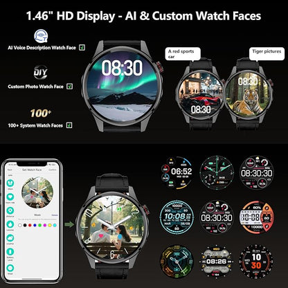 Smart Watch for Men Built-in GPS(Answer/Make Call/Text), 1.46" AI Smartwatch for Android Phones/iPhone, 100+ Sport Mode Fitness Tracker with Health/Sleep Monitor, Compass/Barometer/Altitude(2 Straps)