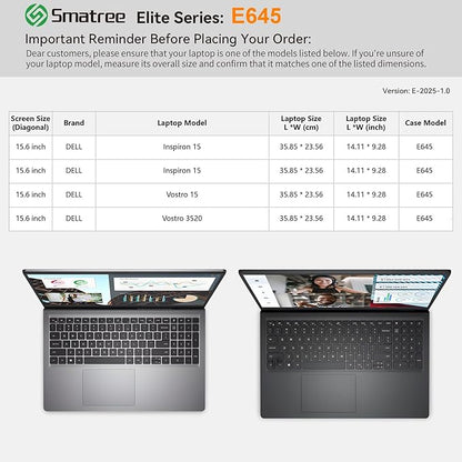 Smatree Laptop Sleeve for 15.6 inch DELL 15 DC15250/DC15255, for 15.6 inch DELL Inspiron 15, for Vostro 3520, for Vostro 15 Laptop, Case with Accessory Pocket, Patented Super-Corner Design(E645)