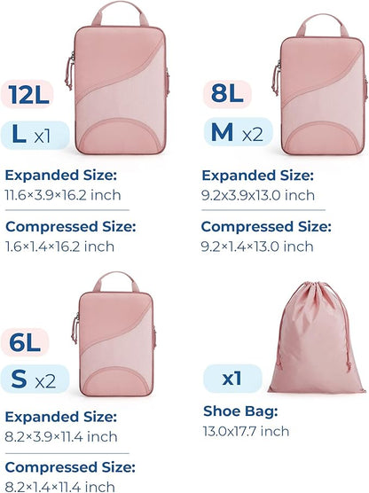 BAGSMART Compression Packing Cubes - 6 Set Travel Packing Cubes for Suitcases, Compression Suitcase Organizers with Shoe Bag