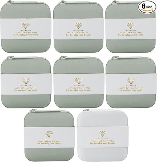 Bridesmaid Proposal Gifts Travel Jewelry Case Jewelry Travel Organizer Small Bachelorette party Jewelry Box Bridesmaid Gift Boxes Mini Storage Organizer Storage Box (6, Fabric White&Sage Green)