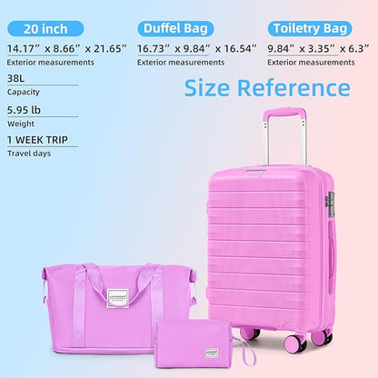 LARVENDER Luggage Sets 3 Piece, Hardside PP Carry On Suitcase with 360° Spinner Wheels TSA Lock Luggage Sets for Women, Neon Pink