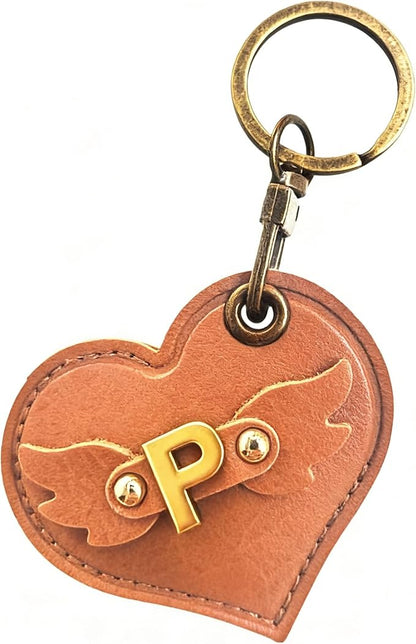Initial Letter Leather Alphabet Keychain Holder Case Compatible with AirTag,Cute Protective Air Tag Cover with Bronze Keyring,Anti-Scratch Finder GPS Tracker Case for Pets Keys Wallet Luggage(P)