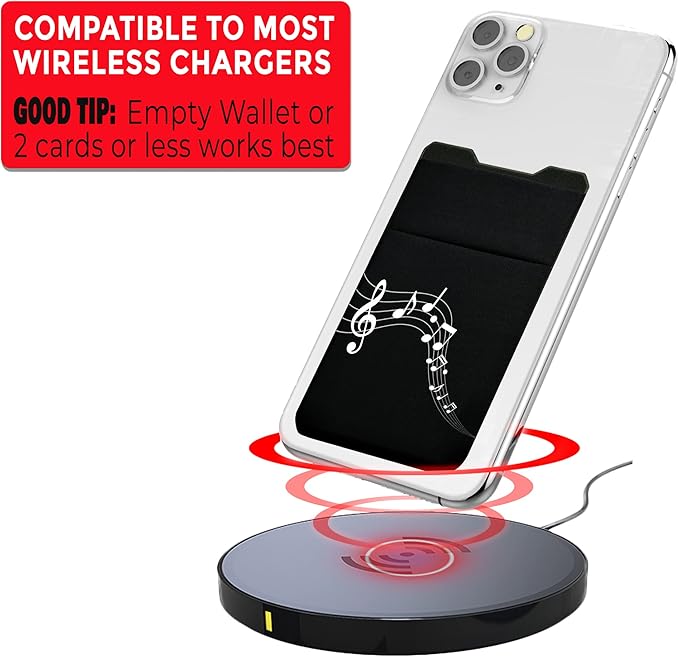 Gecko Travel Tech Double Pocket - Adhesive Card Holder - Cell Phone Pouch - Stick on Spandex Pocket - Carry Credit Cards and Cash - MUSIC