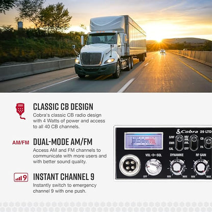 Cobra 29 LTD Professional CB Radio & Cobra HGA1500 42 Inch Magnetic Mount CB Antenna: Full 40 Channels, Adjustable Receiver, SWR Calibration, Long-Range Antenna for Clear Signal, Chrome