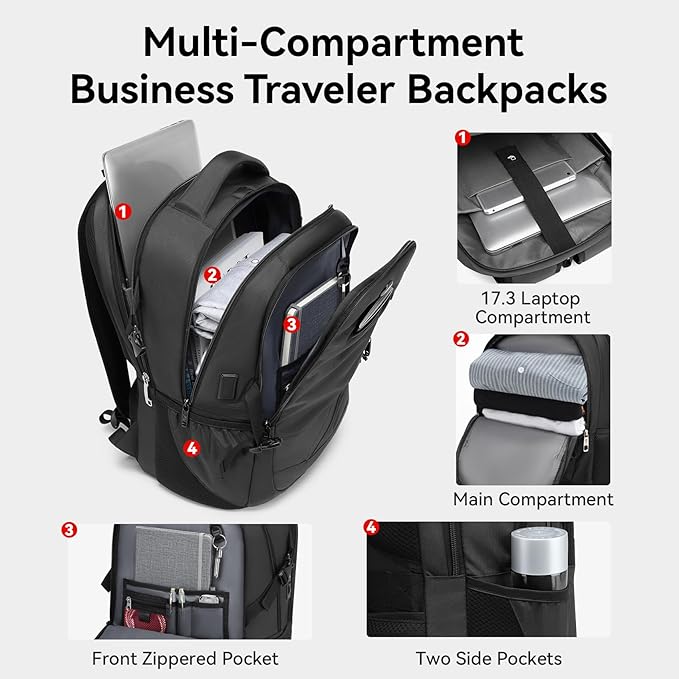 CROSSGEAR Laptop Backpack for Men, 17.3 Inch Large Travel Backpack with Anti-theft Lock, Water Resistant Business Computer Backpack with USB Charging Port, Breathable Padded, Casual Daypacks