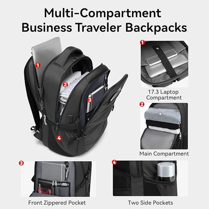 CROSSGEAR Laptop Backpack for Men, 17.3 Inch Large Travel Backpack with Anti-theft Lock, Water Resistant Business Computer Backpack with USB Charging Port, Breathable Padded, Casual Daypacks