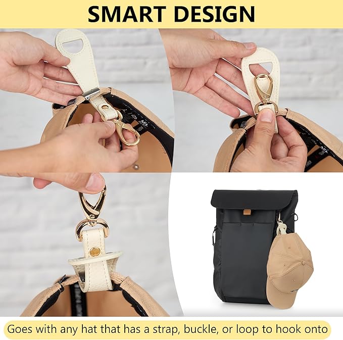 BAREFOOT CARIBOU Hat Clip for Travel, Hands-Free Bag, Backpack, Purse, and Hiking Gear Clip-on Holder Strap for Baseball, Snapback, and Ponytail Caps